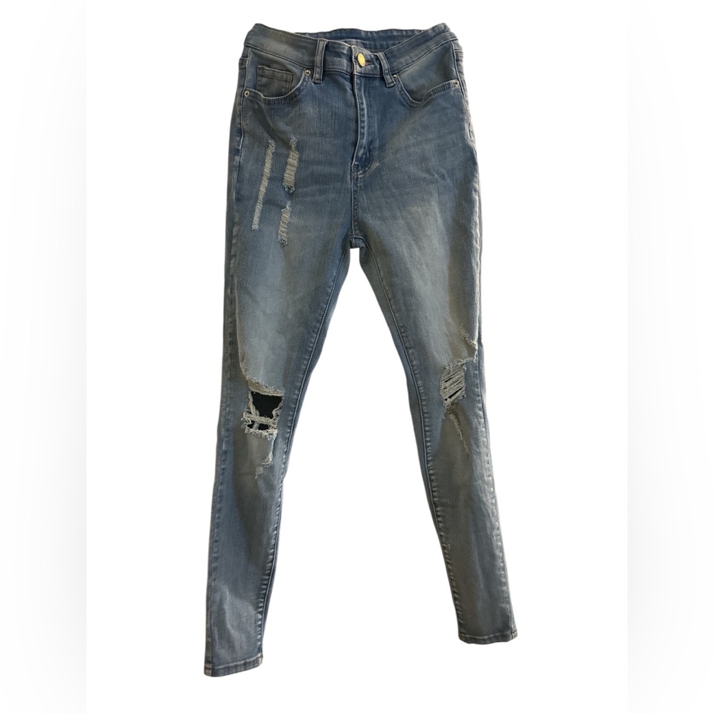 SHEIN Blue Distressed Skinny Jeans